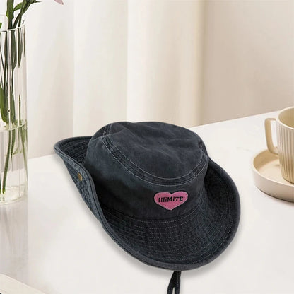 Stylish Unisex Fedora Hat with Heart Embroidery and Wide Brim Perfect for Outdoor Activities like Hiking and Camping