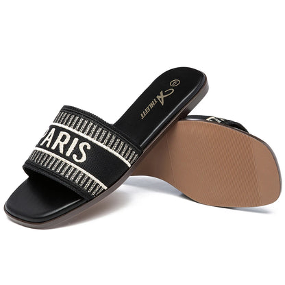 Summer Women Letter Flat Sandals Casual Comfortable Slip Slide 2024 Fashion Vintage Slippers Shoes Classic New
