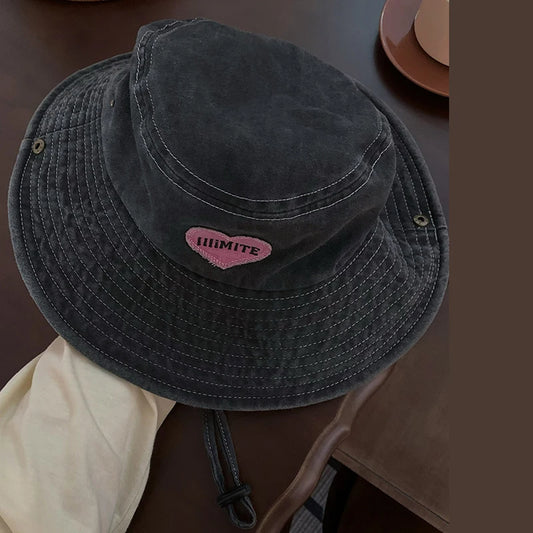 Stylish Unisex Fedora Hat with Heart Embroidery and Wide Brim Perfect for Outdoor Activities like Hiking and Camping