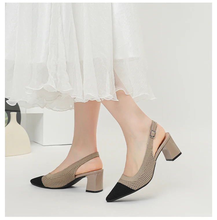 Summer Women's High Heel Sandals Knitted Small Hole Breathable Shoes 2025 New Style (6cm High)