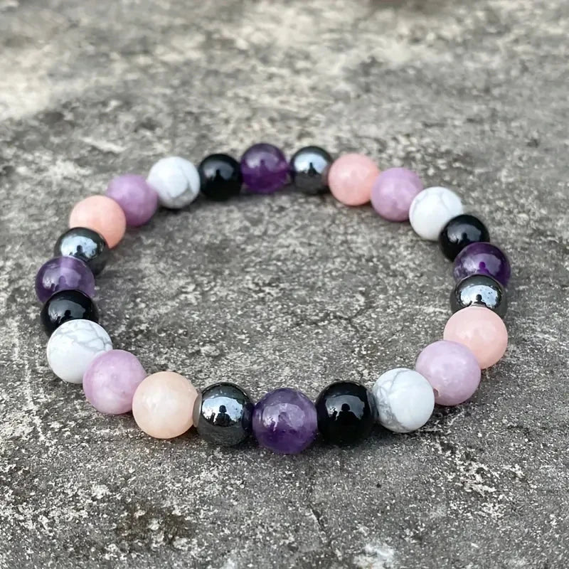Black Tourmaline Bracelet Rose Quartz White Howlite Hematite Round Crystals Bracelet Women Men Gift for Nana Jewellery