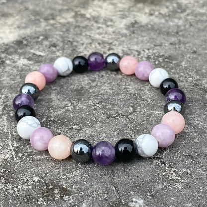 Black Tourmaline Bracelet Rose Quartz White Howlite Hematite Round Crystals Bracelet Women Men Gift for Nana Jewellery