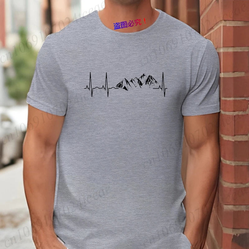 Mountain Heartbeat T-shirt for Men Climbing Hiking Graphic Y2k Tops Casual Streetwear Short Sleeve Tees Men's Oversized Clothing