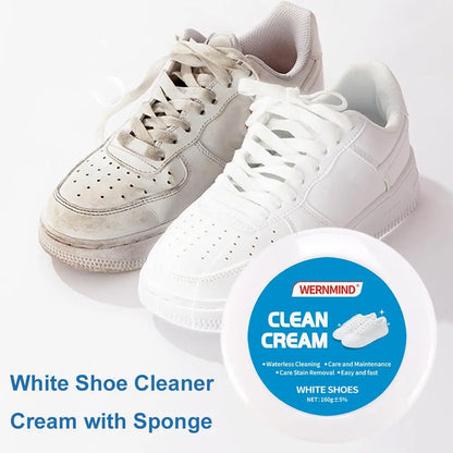 White Shoe Cleaning Cream Multipurpose Solid Paste with Sponge Rinse-Free Stain Remover for Sneaker Canvas Leather Shoes Care