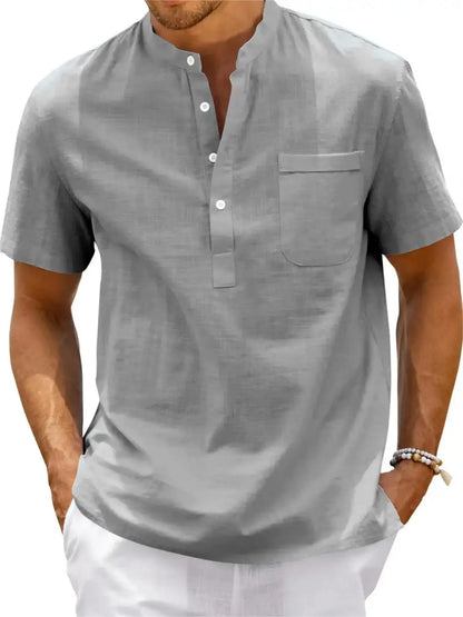 Men's Plus Size Cotton Linen Shirt with Pocket Casual Polo Shirt  Short Sleeve Shirts  Summer Lightweight Beach Tops