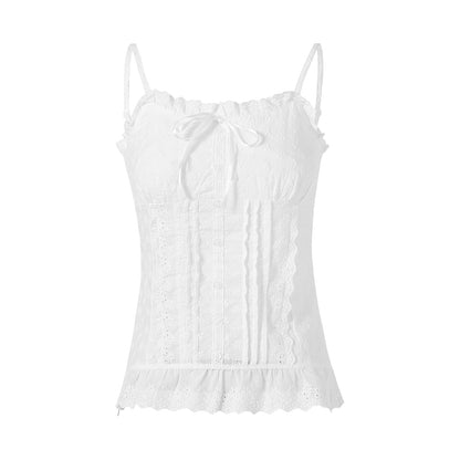 Women Lace White Corset Tank Tops Spaghetti Strap Sleeveless Camisole Tops Y2K Aesthetic Casual Summer Vest Shirts Female