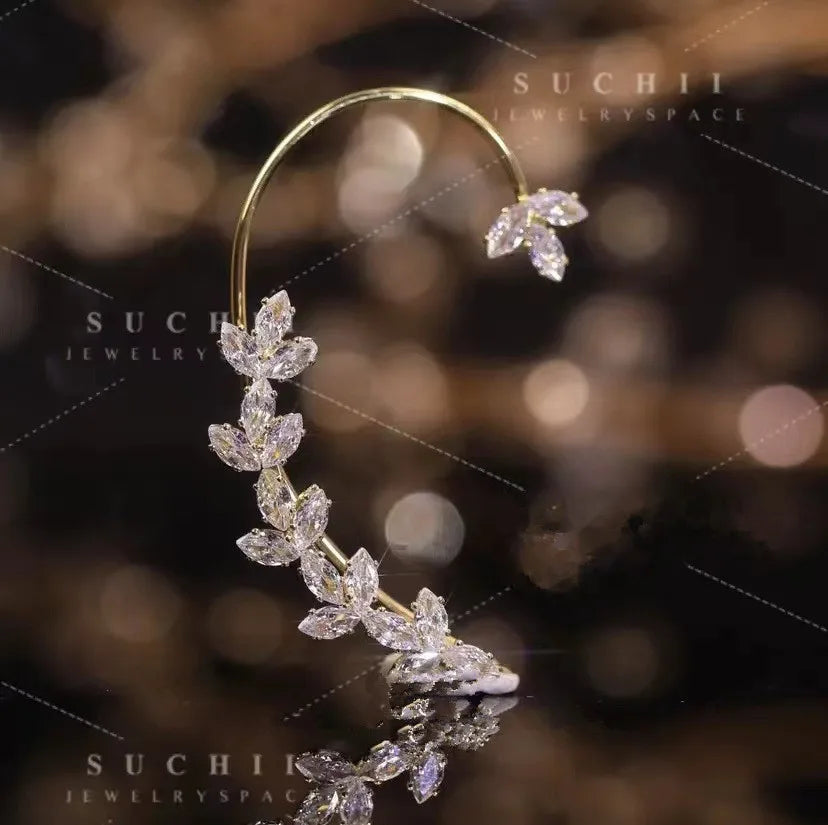 New Vintage Statement Gray Crystal Leaf Earrings for Women Fashion Unique Accessories Party Jewelry Birthday Anniversary Gifts