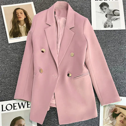 Autumn Blazer Elegant Women's Jacket Chic Casual Double Breasted Suit Korean Winter Fashion Coats Slim Fit Office Lady Outwear