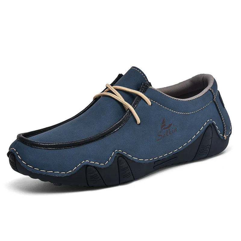 New Autumn Handmade Leather Casual Men Shoes Design Fashion Sneakers Man Loafers Breathable Low Top Flat Shoes Driving