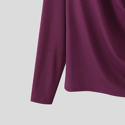 INCERUN Men T Shirt Satin Patchwork Long Sleeve Casual Male Tee Tops Streetwear 2026 Pleated Fashion Party Leisure Men Clothing