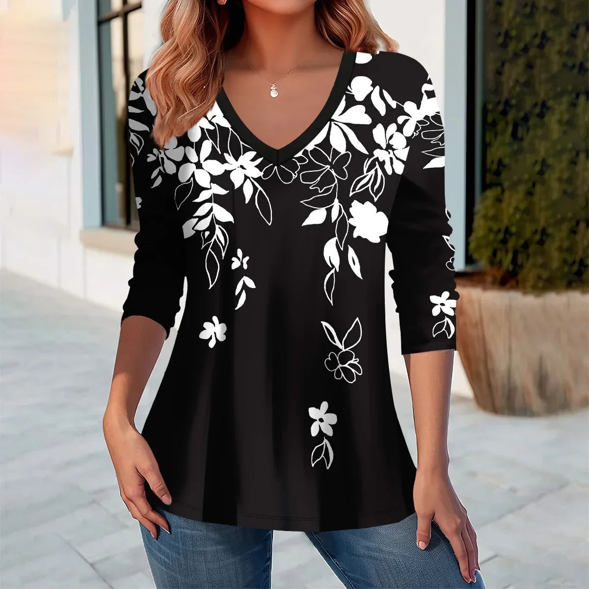 Summer new fashion 2025 women's casual long-sleeved printed T-shirt