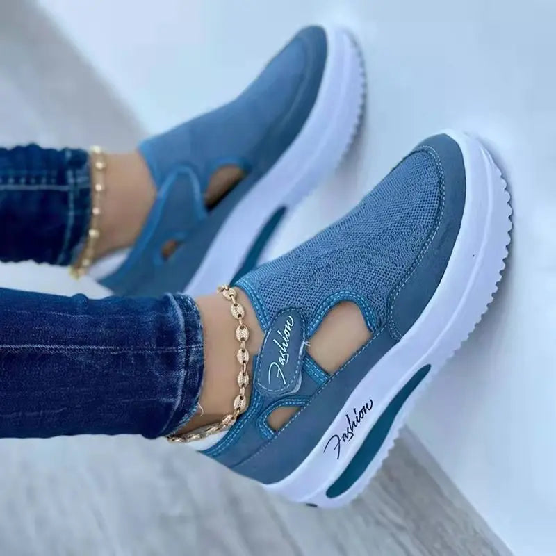 Designer Women Sneakers Wedge Tennis Shoes Red Blue Canvas Women Casual Shoes Ladies Platform Vulcanized Shoe Hollow Out Shoes