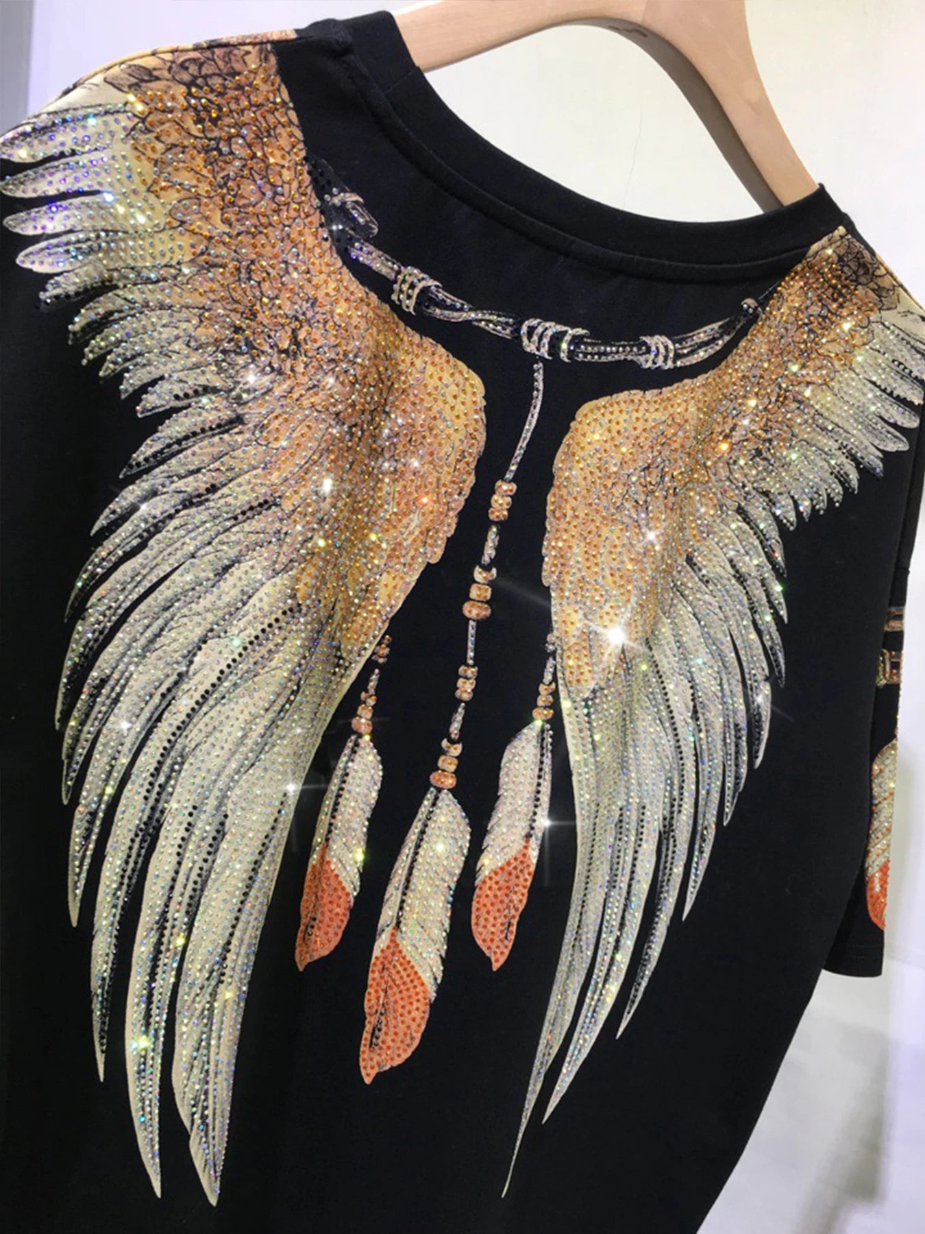 Plus Size Graphic Tees for Women Eagle Rhinestone Printed Tops Loose Fit T Shirts Short Sleeve Oversized Streetwear