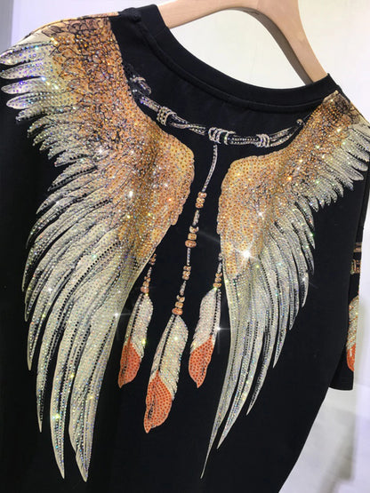 Plus Size Graphic Tees for Women Eagle Rhinestone Printed Tops Loose Fit T Shirts Short Sleeve Oversized Streetwear