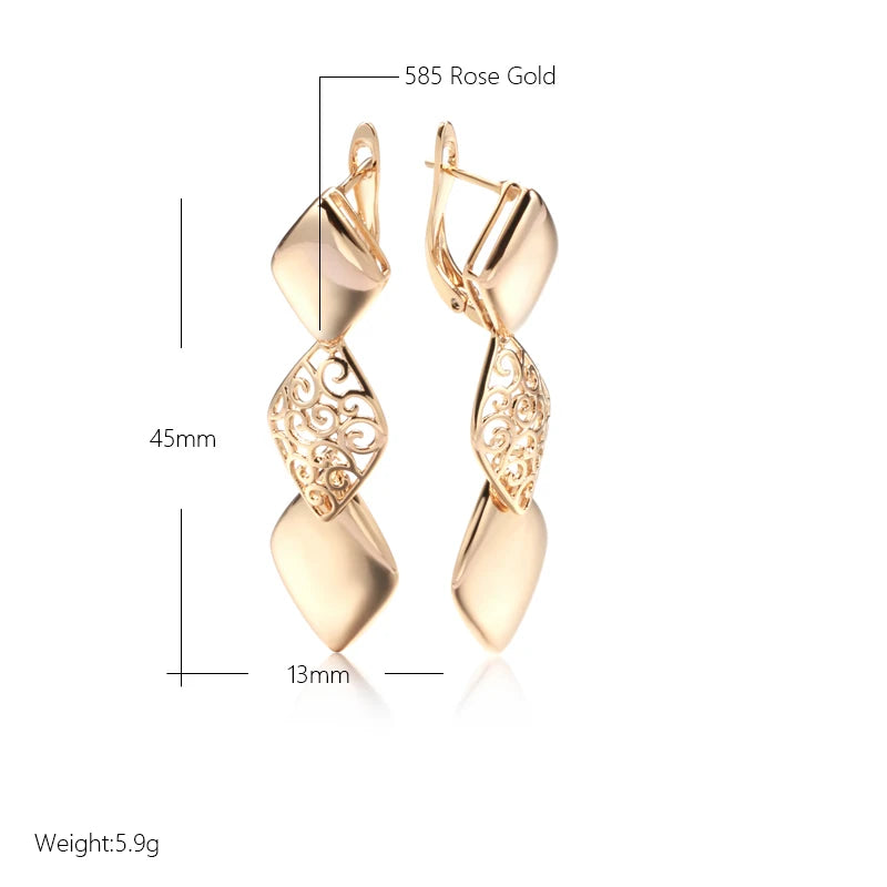 Glossy Long Dangle Earrings For Women SYOUJYO 585 Rose Gold Color English Buttons Luxury Bride Wedding Fine Jewelry Gift