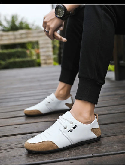 Flat Men Shoes Leisure Leather Shoes for Men White Footwear 2025 Summer Trend Breathable Soft Casual Sneakers British Peas Shoes