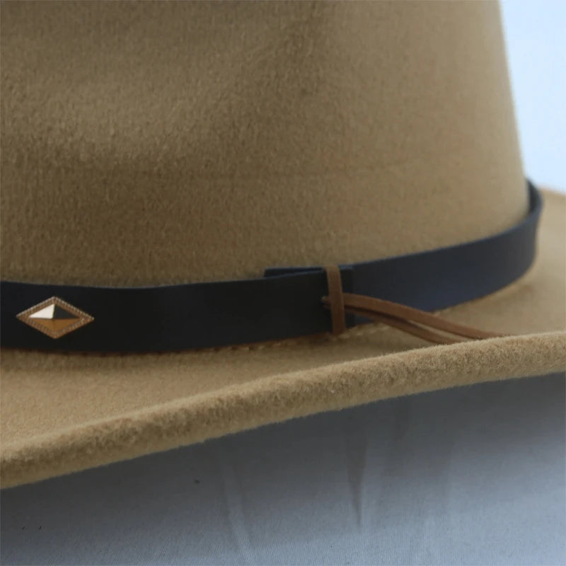 Stylish Wide Brim Straw Hat for Women Men Summer Beach Sun Hat Classic Fedora Panama Hat with Leather Band