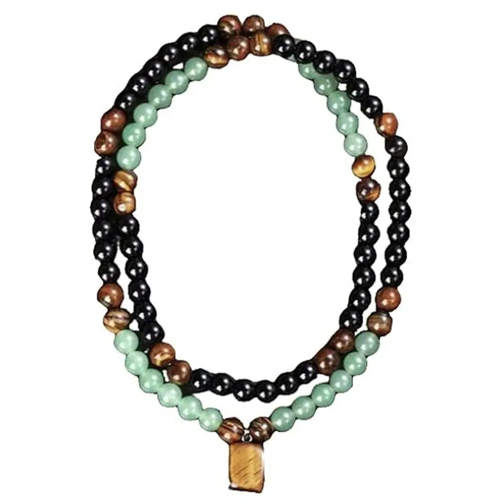 Tiger Eye Long Chain Necklace Bring Good Luck Green Aventurine Beaded Necklace Protection Beaded Long Chain Pendant Necklace