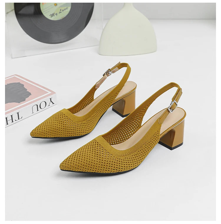 Summer Women's High Heel Sandals Knitted Small Hole Breathable Shoes 2025 New Style (6cm High)