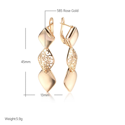 Glossy Long Dangle Earrings For Women SYOUJYO 585 Rose Gold Color English Buttons Luxury Bride Wedding Fine Jewelry Gift