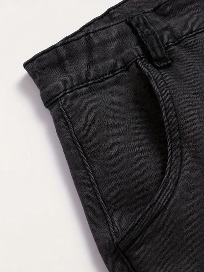 Men's workwear multi pocket jeans, casual street style straight leg denim pants