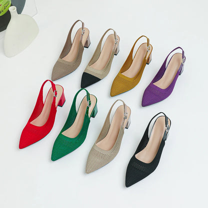 Summer Women's High Heel Sandals Knitted Small Hole Breathable Shoes 2025 New Style (6cm High)