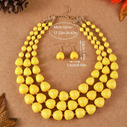 Three Layer Necklace Jewelry Set Party Wedding Bib Beads Necklace Earrings For Women Choker African Necklace Earrings Sets