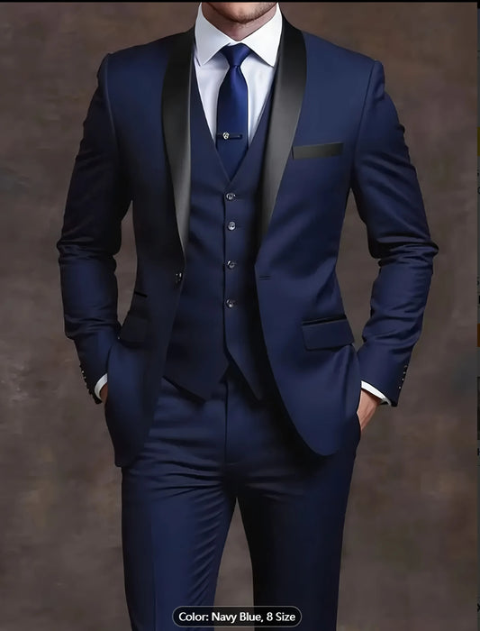 Jacket Vest Pants Solid Color Men's Formal Business Office Suit Groom Wedding Dress Party Blazer Waistcoat Trousers Tuxedo