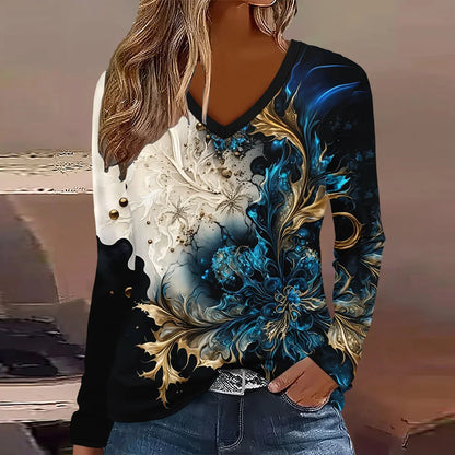Summer new fashion 2025 women's casual long-sleeved printed T-shirt