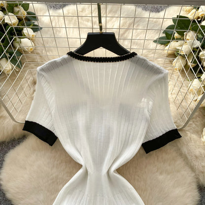 SINGREINY French Vintage Elegant Dress Women V Neck Buttons Elastic Waist Slim Fit Sundress Patchwork Mermaid Bodycon Dress