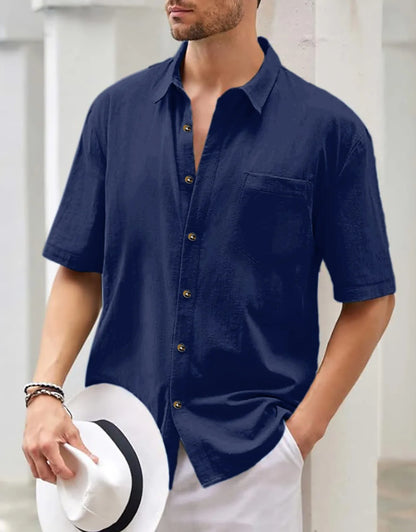 Men's Plus Size Short Sleeve Shirts Cotton Linen Henley Shirts Lightweight Vacation Collar Beach Shirts  Hawaiian T Shirt