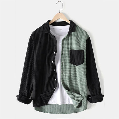 Autumn Men's Streetwear Patchwork Corduroy Long Sleeve Shirt Fashion Casual Turn Down Collar Luxury Shirts with Pocket Harajuku