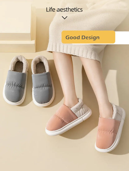 Big Size 48 49 Winter Warm Slippers Men Down Waterproof Soft Bottom Home Shoes Plush Women Indoor House Couples Anti Slip Slides