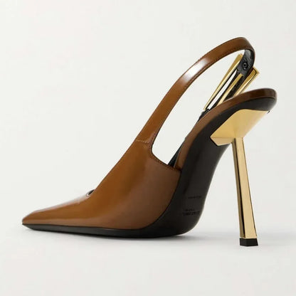 Elegant Fashionable Black Pointed Toe Thin Heel Single Shoes Patent Leather Buckle High Heels Stylish Luxurious