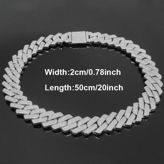 20mm Iced Out CZ Stone Men jewelry Hip Hop Micro Pave Cuban Link Chain High Quality Heavy Chunky Necklace 3 Rows Cubic Zirconia