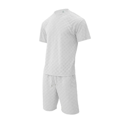 Men's Summer Checkered Loose Two-piece Sports Leisure Suit Short Sleeve T-shirt Shorts Casual Suit Plus Size Fashion Men's Suit
