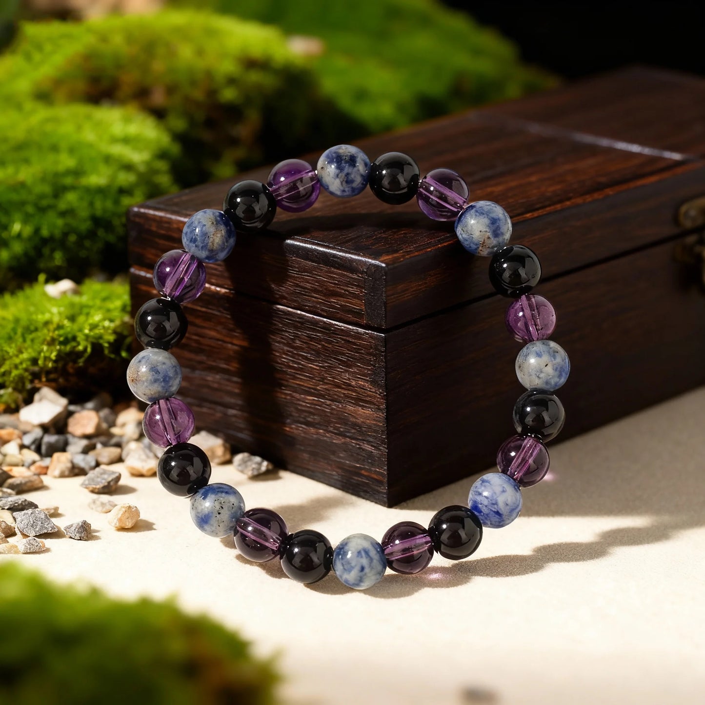 Gorgeous Winter Accessories Black Purple Blue Patterned Stone Amethyst Bracelets for Girlfriend Travel Bracelet Beads