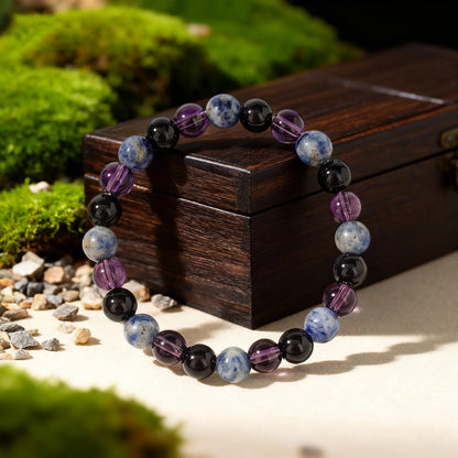 Gorgeous Winter Accessories Black Purple Blue Patterned Stone Amethyst Bracelets for Girlfriend Travel Bracelet Beads