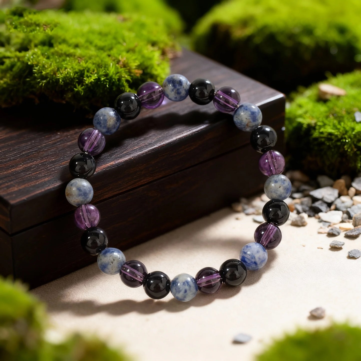 Gorgeous Winter Accessories Black Purple Blue Patterned Stone Amethyst Bracelets for Girlfriend Travel Bracelet Beads