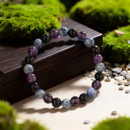 Gorgeous Winter Accessories Black Purple Blue Patterned Stone Amethyst Bracelets for Girlfriend Travel Bracelet Beads