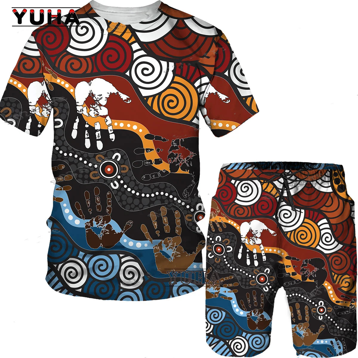 YUHA,3D Printed Men T-shirt Shorts Set 2pc Hip Hop Style Short Sleeve O-neck Summer African Folk-custom Pattern Men's Clothing S