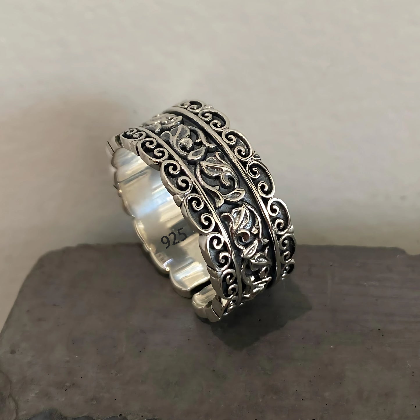 Sam Panda 925 Sterling Silver Rings For Women Men Fine Jewelry Finger Adjustable Open Vintage Chain Ring For Party Birthday Gift