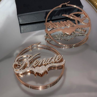 Custom Name Hoop Earrings Personalized Stainless Steel Bling Name Earrings Colorful Big Hoops Earring for Women Jewelry Gift