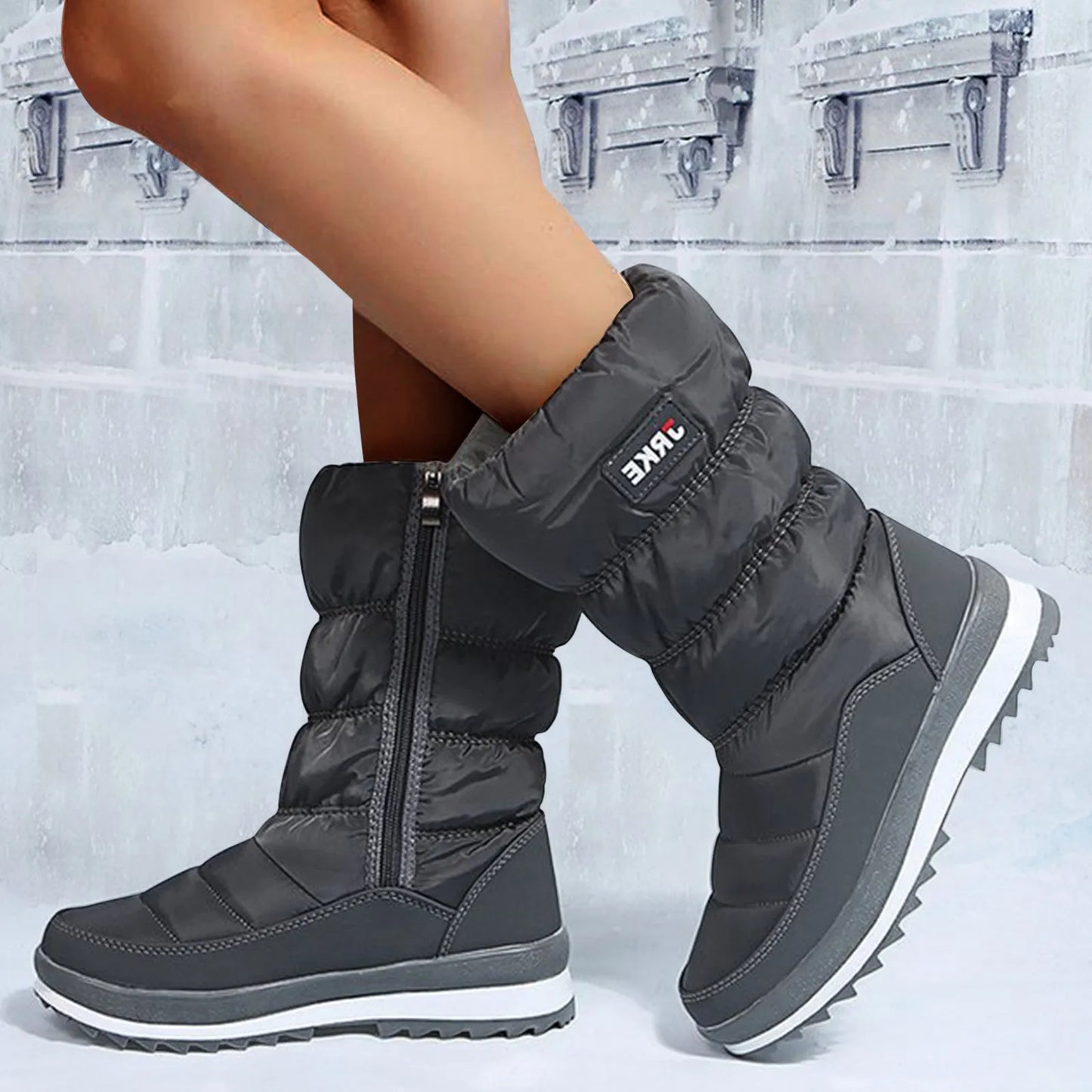 Women'S Fashion Platform Snow Boots Plus High-Top Snow Boots Thickened Plush Warm Simple And Versatile Comfortable Cotton Shoes