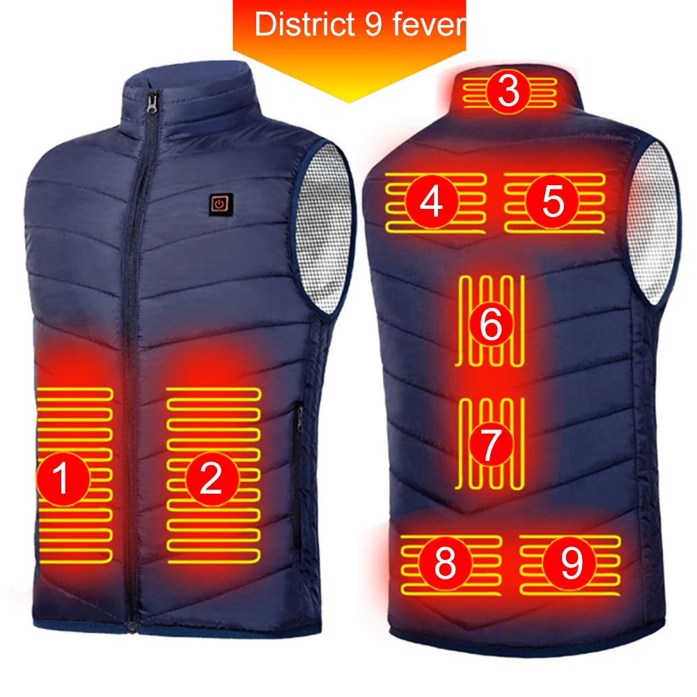 No battery 9 Zone Heating Vest Mens USB Infrared Thermal Jacket Smart Heated Clothes Winter Cold-proof Thick Sleeveless Hiking