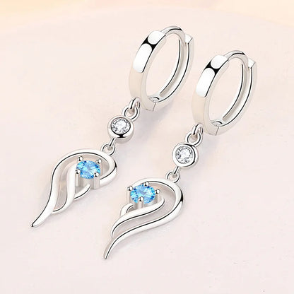 925 Sterling Silver Earrings Blue Crystal Zircon Angel Wing Earrings For Women Fashion Jewelry Gifts