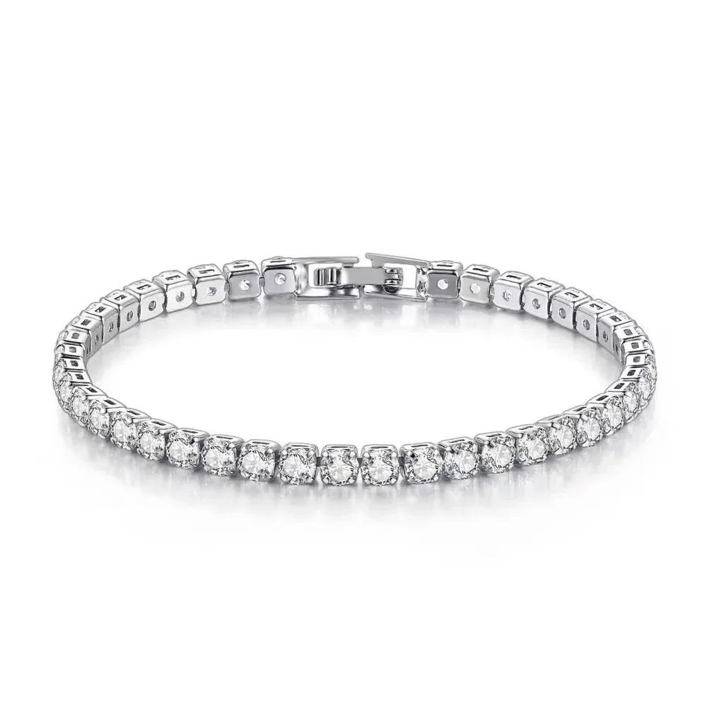 S925 Sterling Silver Bracelet Zirconia Tennis Ball Women Fashion Simple Engagement Wedding Charm Jewelry 4mm 16-20cm