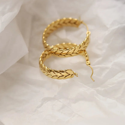 ANENJERY 316L Stainless Steel Gold Color Wheat Hoop Earrings for Women Luxtry Geometric Jewelry Festival Gift