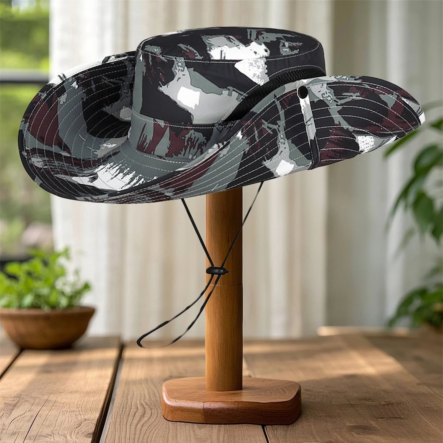 Stylish Camo Wide Brim Sun Hat for Women Outdoor Fishing Hiking Camping Climbing Safari Hat with Adjustable Chin Strap