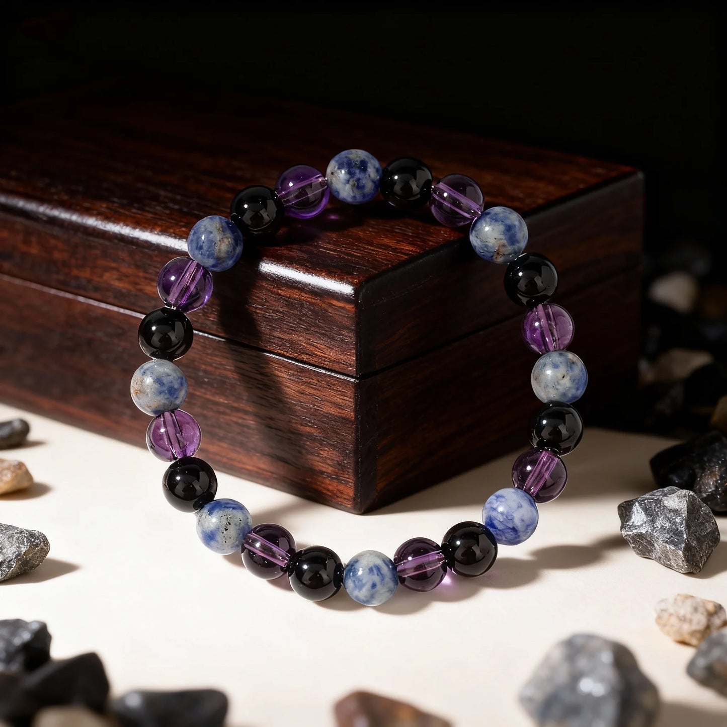 Gorgeous Winter Accessories Black Purple Blue Patterned Stone Amethyst Bracelets for Girlfriend Travel Bracelet Beads